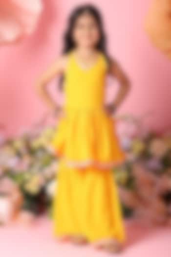 Yellow Georgette Sharara Set For Girls by Saka Designs at Pernia's Pop Up Shop