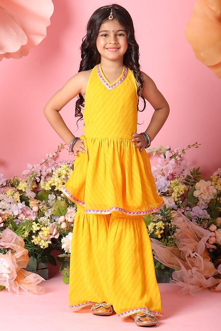 Yellow Georgette Sharara Set For Girls by Saka Designs at Pernia's Pop Up Shop