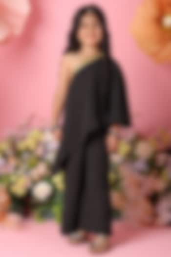 Black Georgette Palazzo Pant Set For Girls by Saka Designs at Pernia's Pop Up Shop