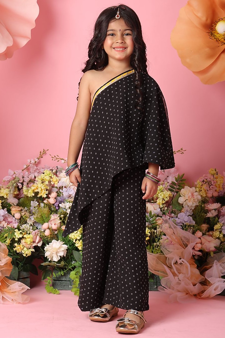 Black Georgette Palazzo Pant Set For Girls by Saka Designs at Pernia's Pop Up Shop