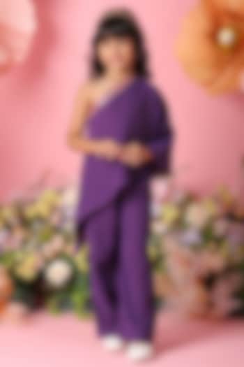 Purple Georgette Palazzo Pant Set For Girls by Saka Designs at Pernia's Pop Up Shop