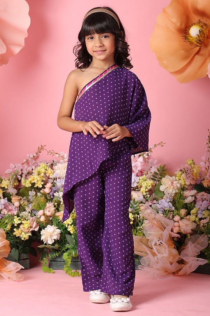 Purple Georgette Palazzo Pant Set For Girls by Saka Designs at Pernia's Pop Up Shop