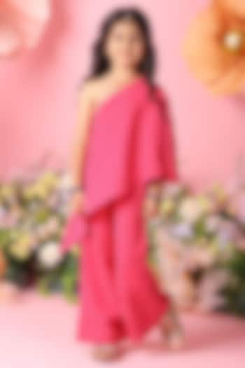 Pink Georgette Palazzo Pant Set For Girls by Saka Designs at Pernia's Pop Up Shop