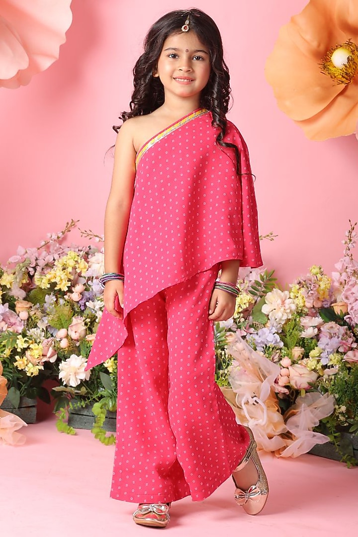 Pink Georgette Palazzo Pant Set For Girls by Saka Designs at Pernia's Pop Up Shop