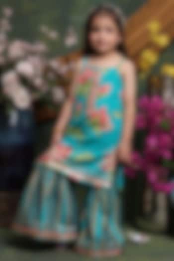 Teal Cotton Sharara Set For Girls by Saka Designs at Pernia's Pop Up Shop