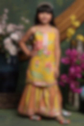 Yellow Cotton Sharara Set For Girls by Saka Designs at Pernia's Pop Up Shop