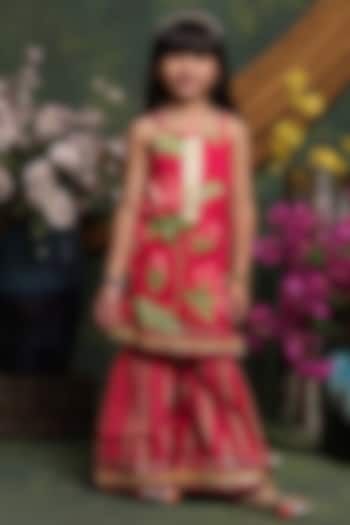 Red Cotton Sharara Set For Girls by Saka Designs at Pernia's Pop Up Shop