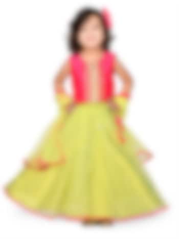 Parrot Green Sequins Embroidered Lehenga Set For Girls by Saka Designs