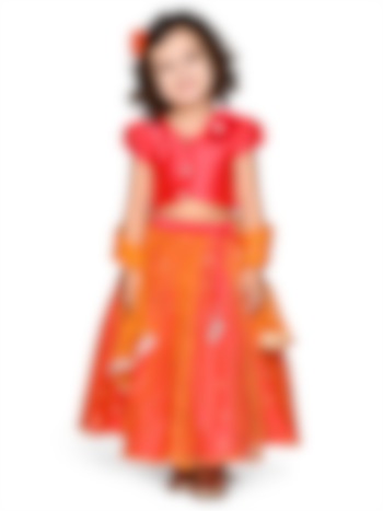 Candy Pink & Orange Sequins Embroidered Lehenga Set For Girls by Saka Designs