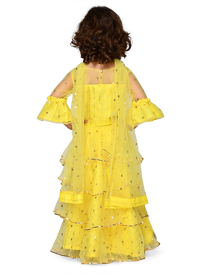 Butter Yellow Sequins Embroidered Lehenga Set For Girls by Saka Designs at Pernia's Pop Up Shop