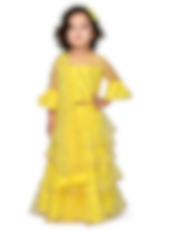 Butter Yellow Sequins Embroidered Lehenga Set For Girls by Saka Designs