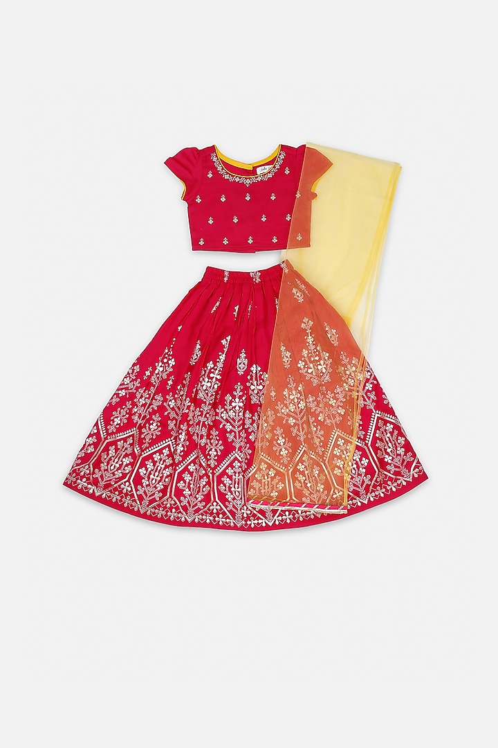 Cadmium Red Foil Printed Lehenga Set For Girls by Saka Designs at Pernia's Pop Up Shop