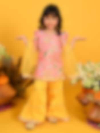 Citrus Yellow Cotton Sharara Set For Girls by Saka Designs