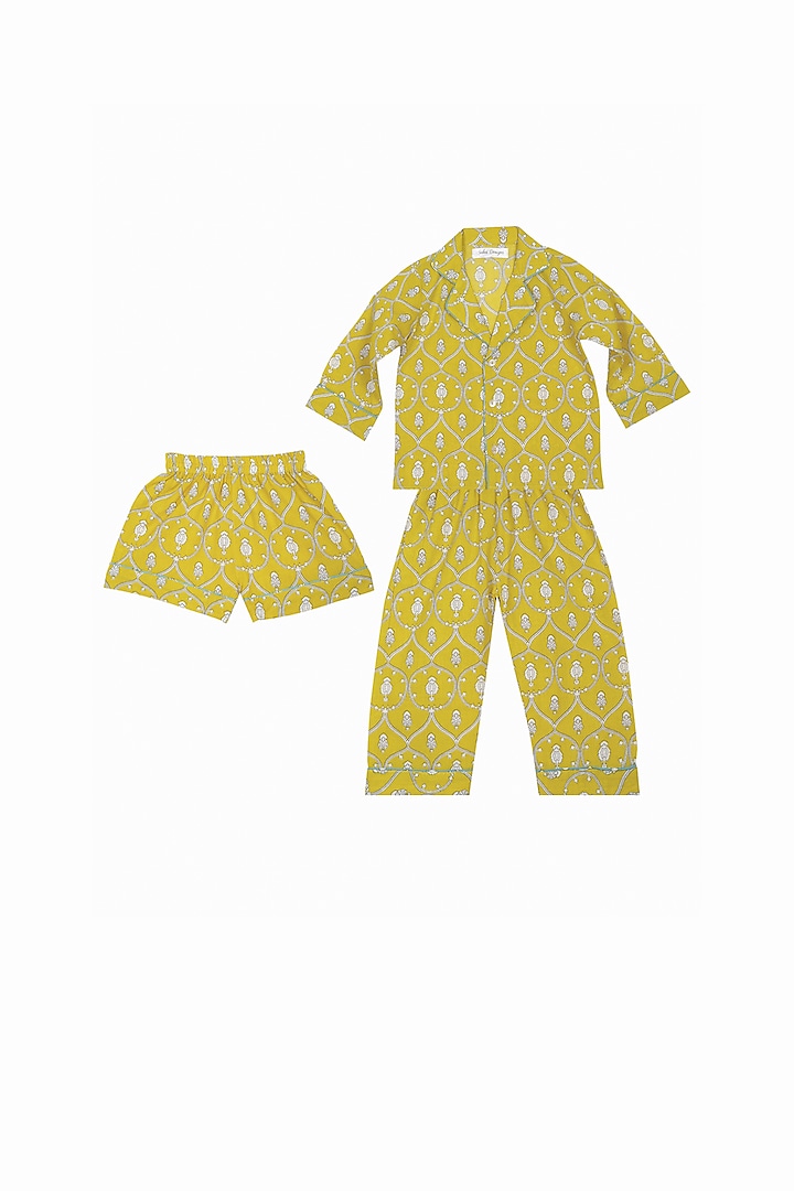 Aurora Yellow Floral Print Night Suit For Girls by Saka Designs