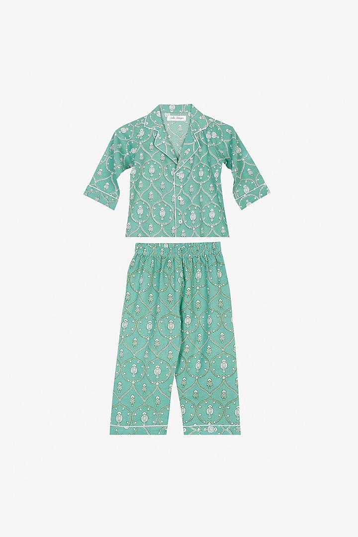 Pastel Green Cotton Night Suit For Girls by Saka Designs at Pernia's Pop Up Shop