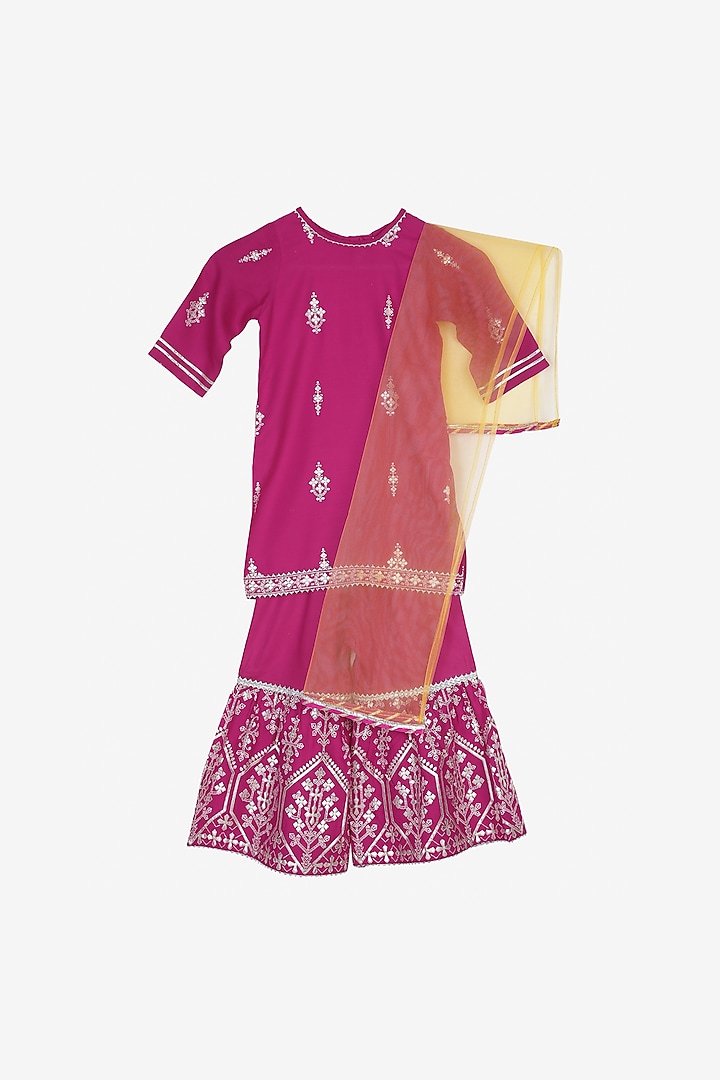 Magenta Printed Sharara Set For Girls by Saka Designs at Pernia's Pop Up Shop