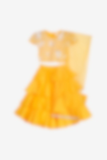 Dandelion Yellow Ruffled Lehenga Set For Girls by Saka Designs
