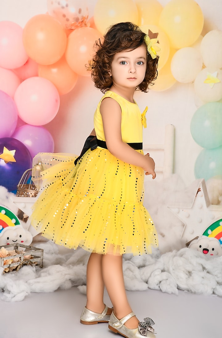 Butter Yellow Polyester Frock For Girls by Saka Designs at Pernia's Pop Up Shop