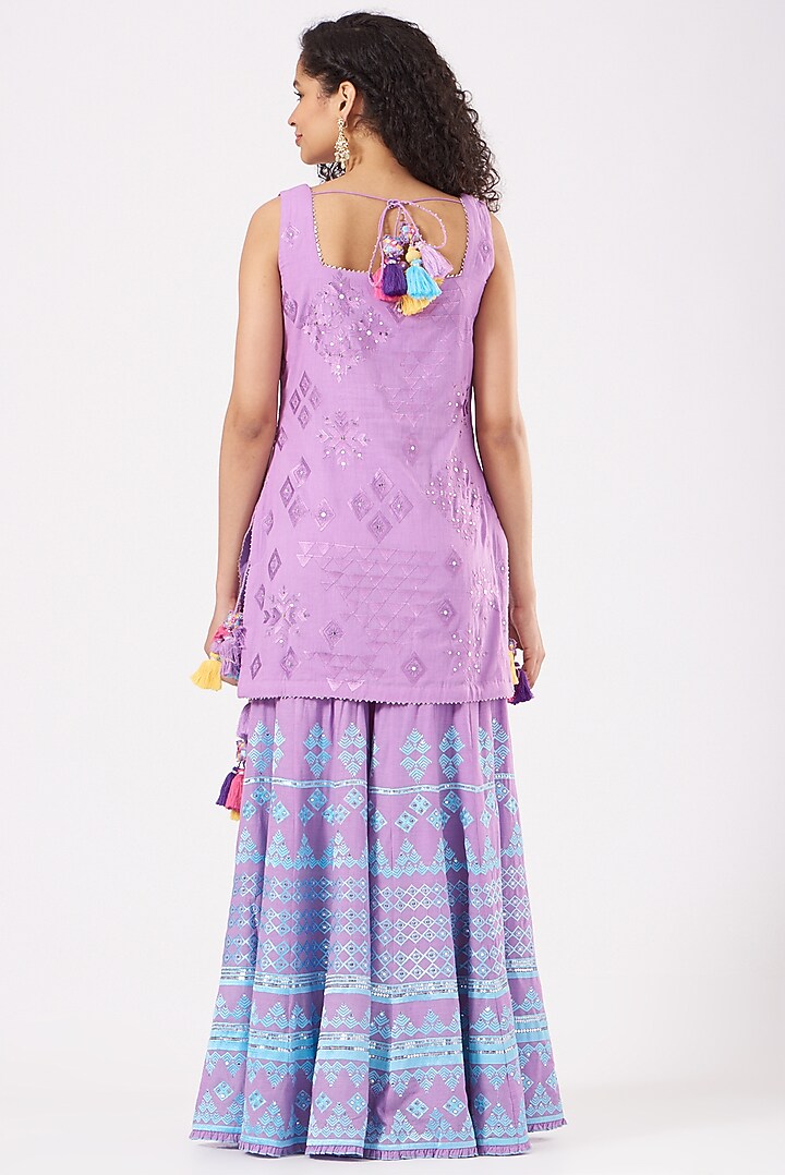 Lavender Cotton Embroidered Bridal Sharara Set by Sukriti & Aakriti at Pernia's Pop Up Shop