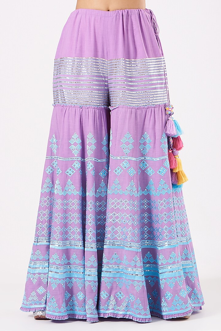 Lavender Cotton Embroidered Bridal Sharara Set by Sukriti & Aakriti at Pernia's Pop Up Shop