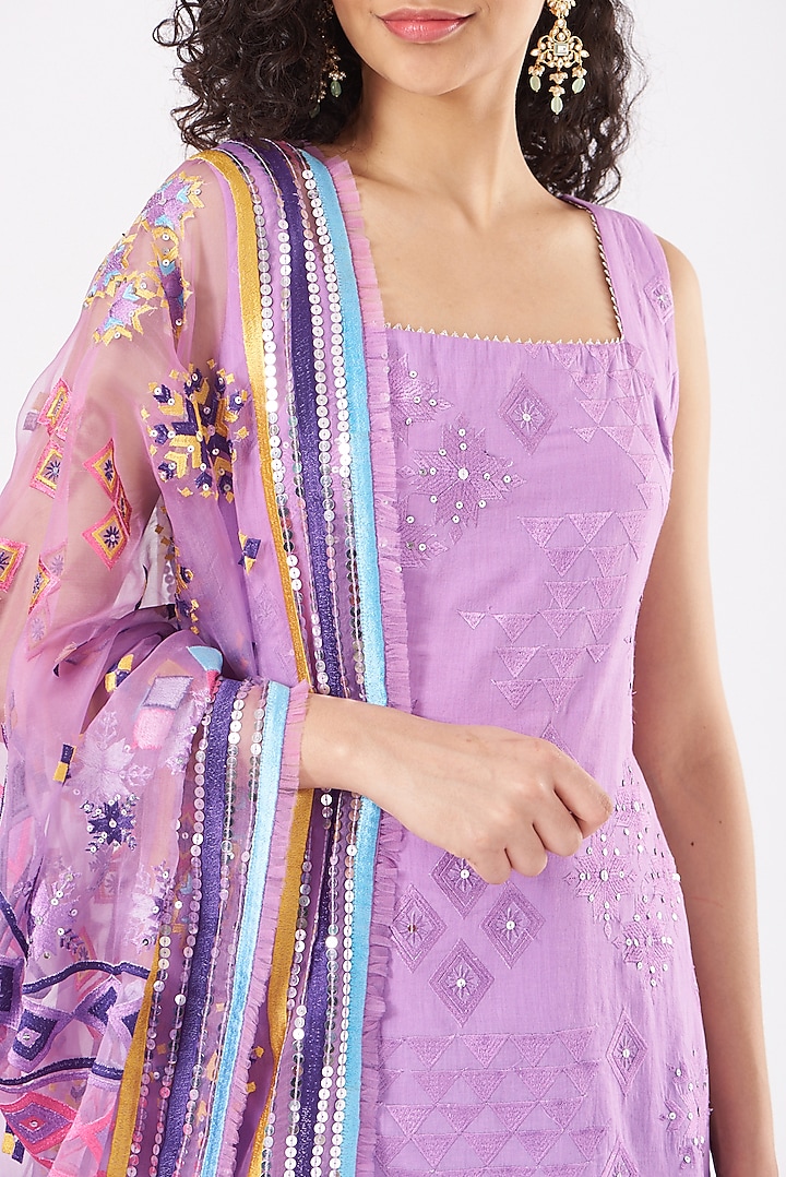 Lavender Cotton Embroidered Bridal Sharara Set by Sukriti & Aakriti at Pernia's Pop Up Shop