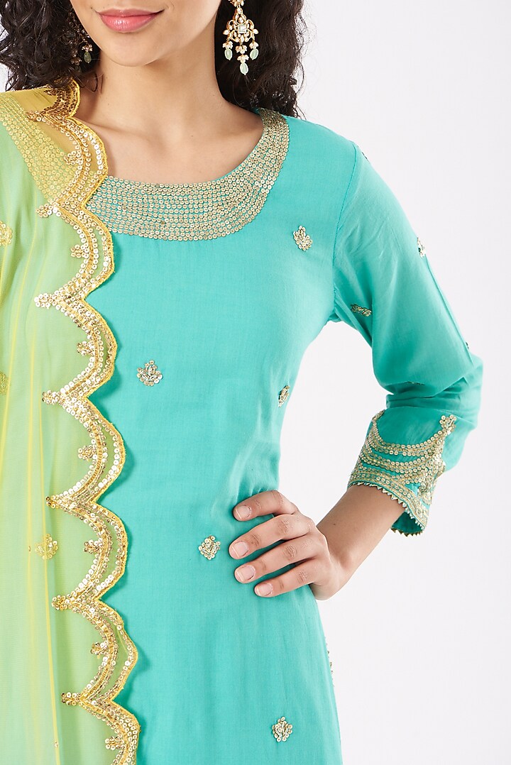 Blue Cotton Kurta Set by Sukriti & Aakriti at Pernia's Pop Up Shop