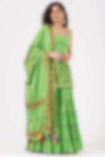 Green Cotton Printed Sharara Set by Sukriti & Aakriti