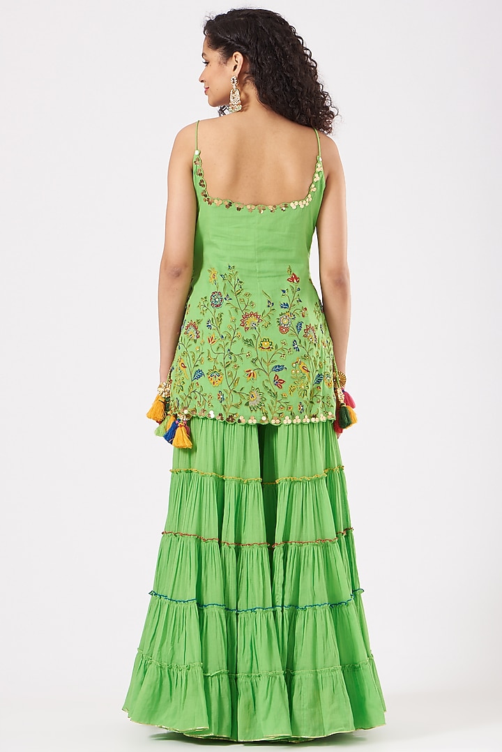 Green Cotton Printed Wedding Sharara Set by Sukriti & Aakriti at Pernia's Pop Up Shop