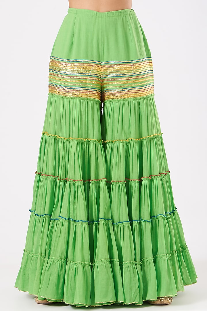 Green Cotton Printed Wedding Sharara Set by Sukriti & Aakriti at Pernia's Pop Up Shop