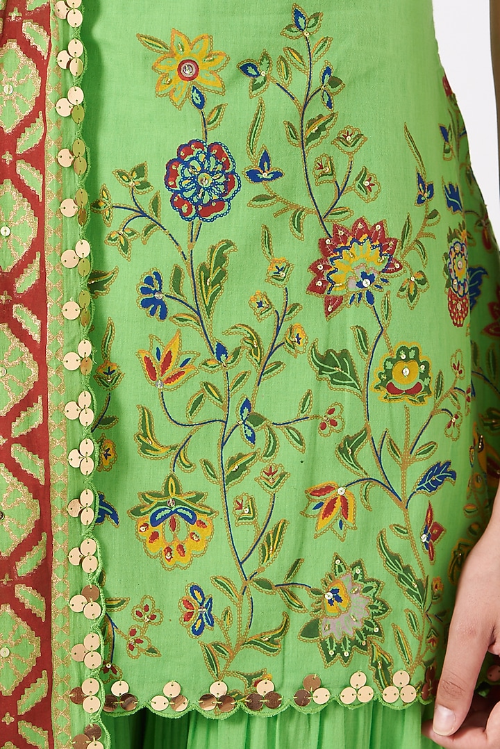 Green Cotton Printed Wedding Sharara Set by Sukriti & Aakriti at Pernia's Pop Up Shop