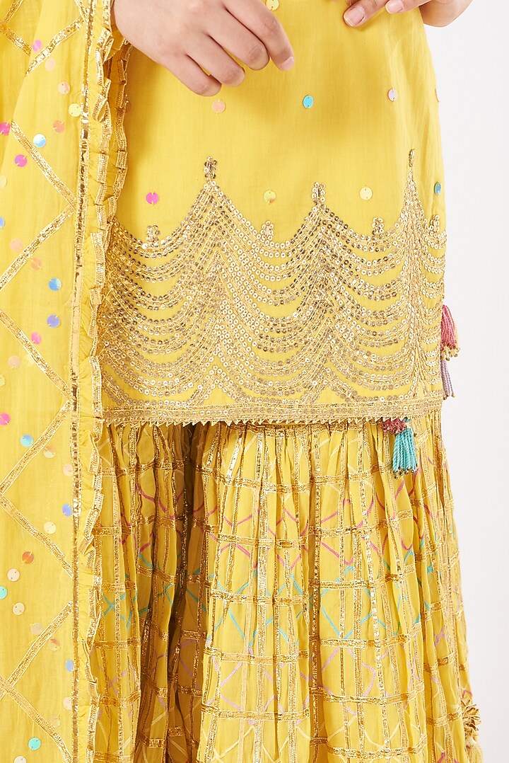 Yellow Cotton Embroidered Wedding Sharara Set by Sukriti & Aakriti at Pernia's Pop Up Shop