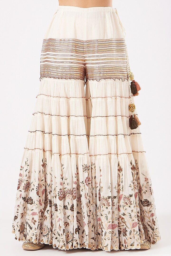 White Cotton Printed Wedding Sharara Set by Sukriti & Aakriti at Pernia's Pop Up Shop