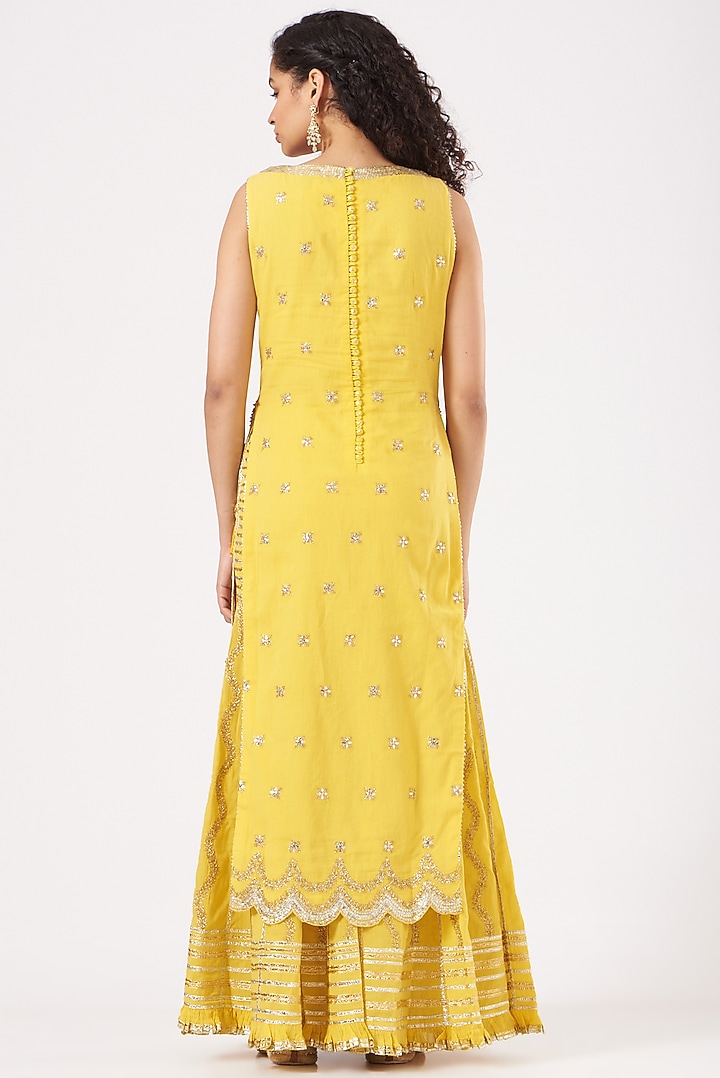 Yellow Cotton Embroidered Wedding Sharara Set by Sukriti & Aakriti at Pernia's Pop Up Shop