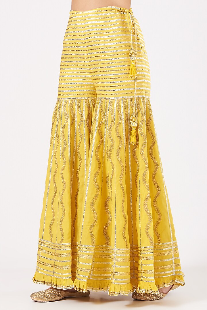 Yellow Cotton Embroidered Wedding Sharara Set by Sukriti & Aakriti at Pernia's Pop Up Shop