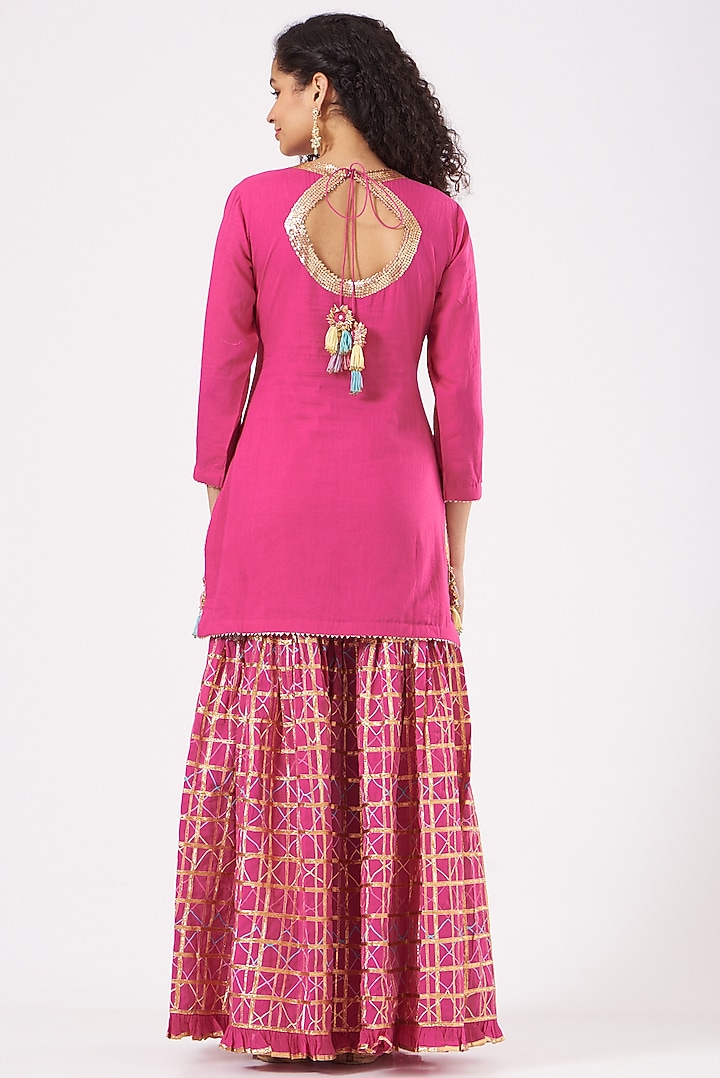 Fuchsia Cotton Embroidered Wedding Sharara Set by Sukriti & Aakriti at Pernia's Pop Up Shop