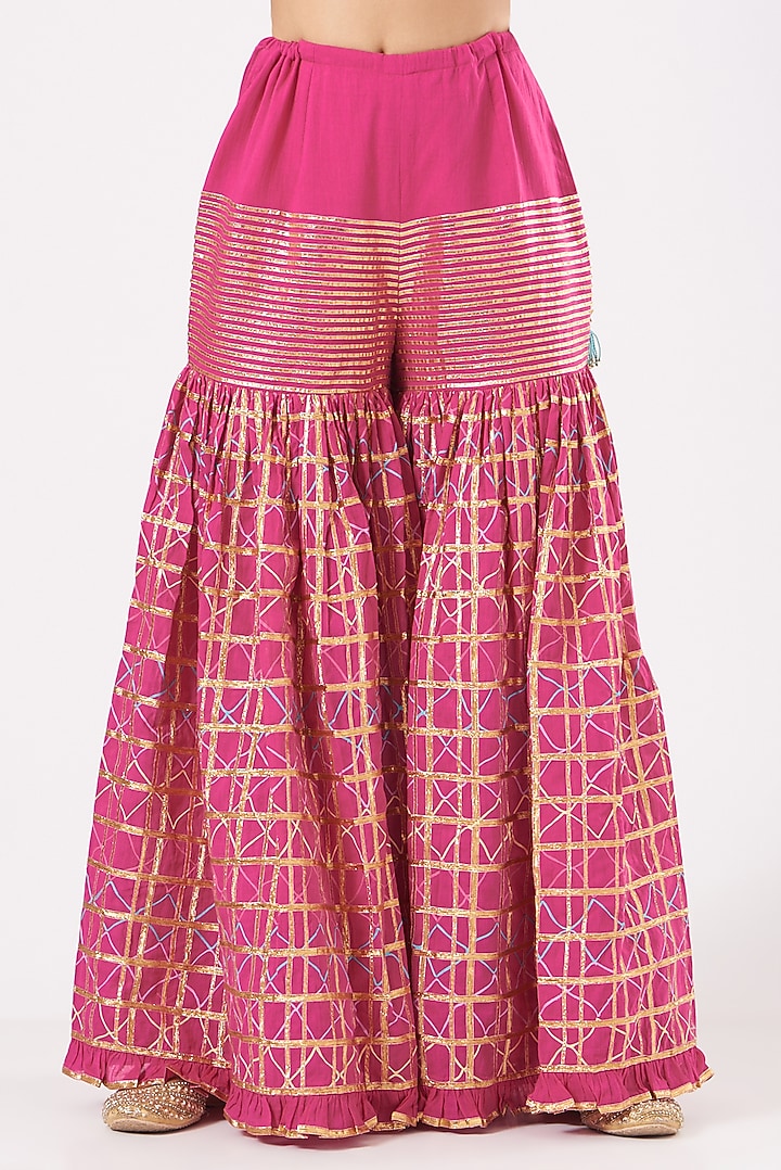Fuchsia Cotton Embroidered Wedding Sharara Set by Sukriti & Aakriti at Pernia's Pop Up Shop