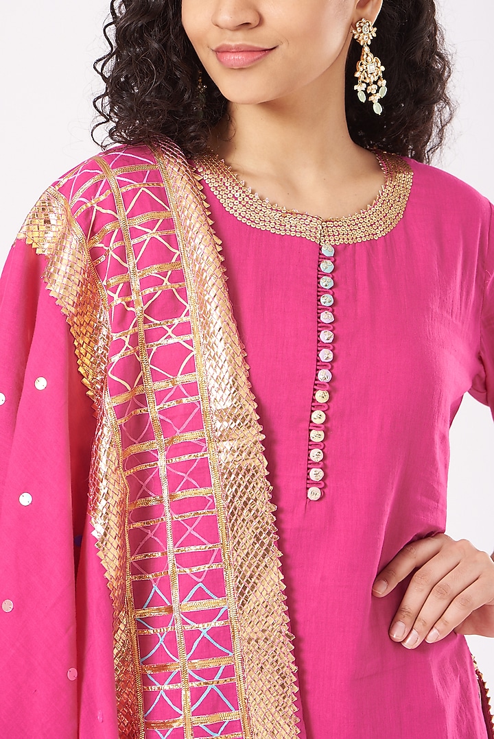 Fuchsia Cotton Embroidered Wedding Sharara Set by Sukriti & Aakriti at Pernia's Pop Up Shop