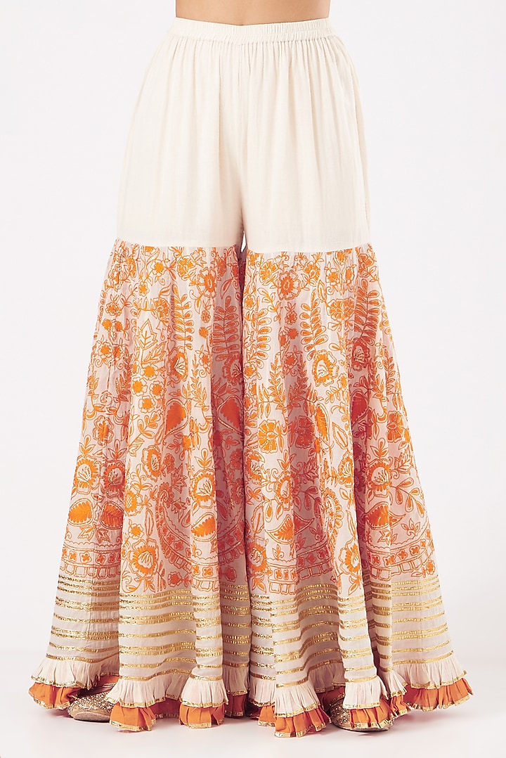 White Cotton Embroidered Wedding Sharara Set by Sukriti & Aakriti at Pernia's Pop Up Shop