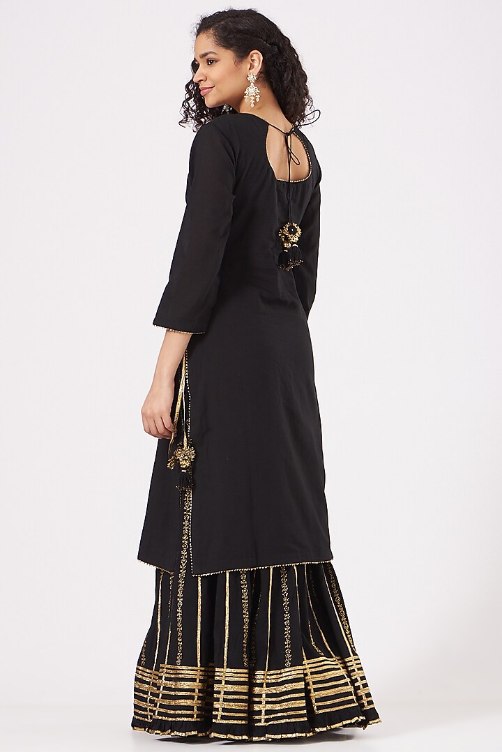 Black Cotton Embroidered Wedding Sharara Set by Sukriti & Aakriti at Pernia's Pop Up Shop