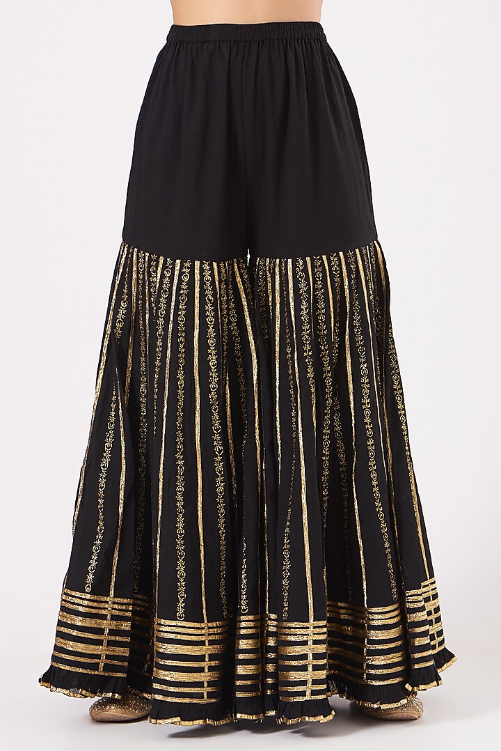 Black Cotton Embroidered Wedding Sharara Set by Sukriti & Aakriti at Pernia's Pop Up Shop