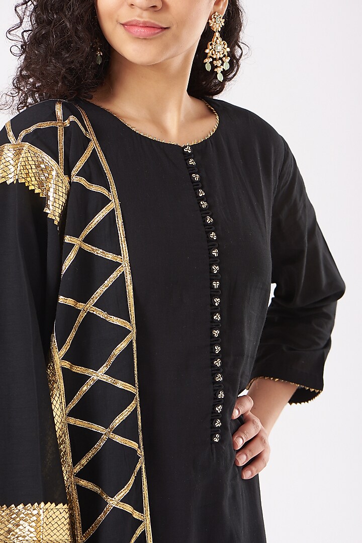 Black Cotton Embroidered Wedding Sharara Set by Sukriti & Aakriti at Pernia's Pop Up Shop