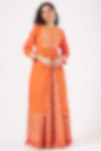 Orange Cotton Embroidered Sharara Set by Sukriti & Aakriti