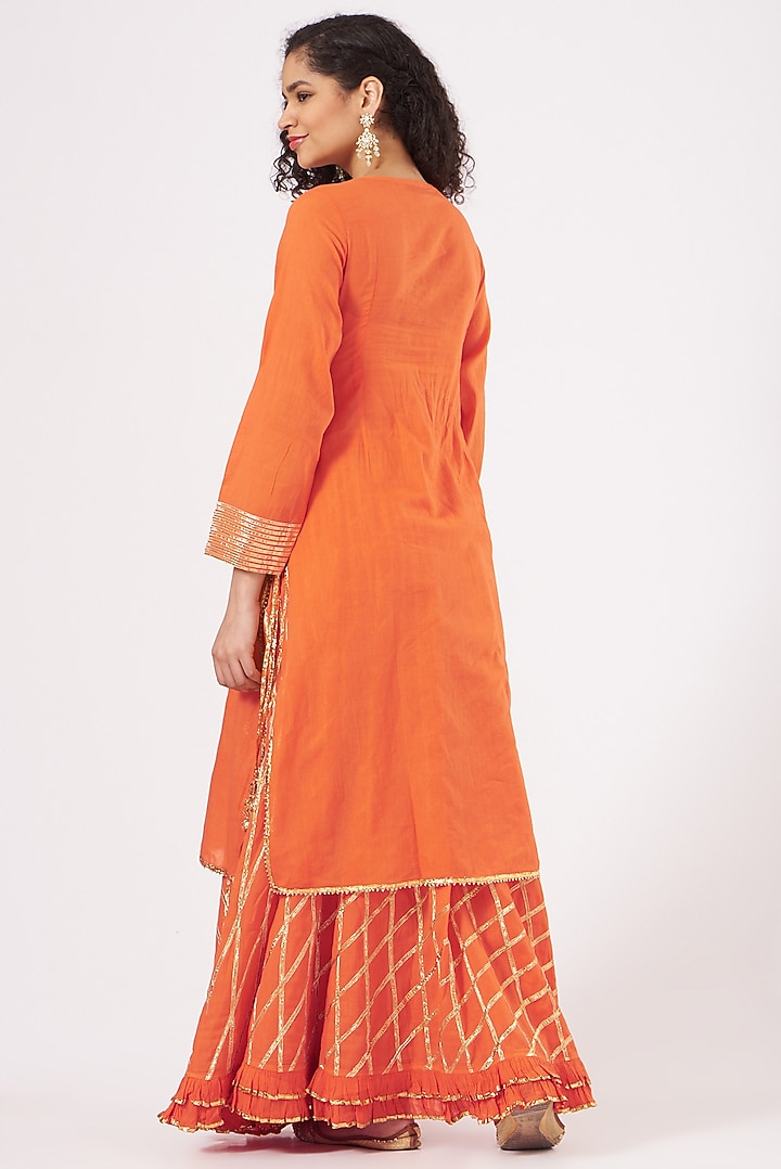 Orange Cotton Embroidered Party Wear Sharara Set by Sukriti & Aakriti at Pernia's Pop Up Shop