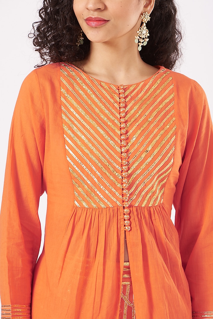 Orange Cotton Embroidered Party Wear Sharara Set by Sukriti & Aakriti at Pernia's Pop Up Shop