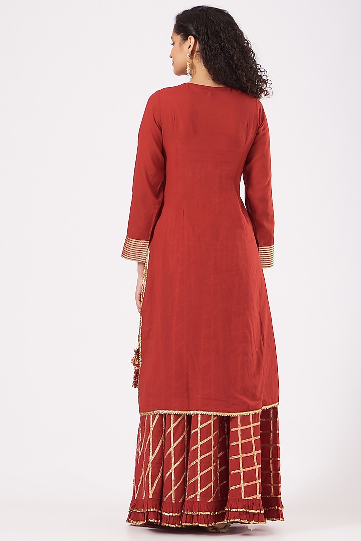 Red Cotton Embroidered Party Wear Sharara Set by Sukriti & Aakriti at Pernia's Pop Up Shop