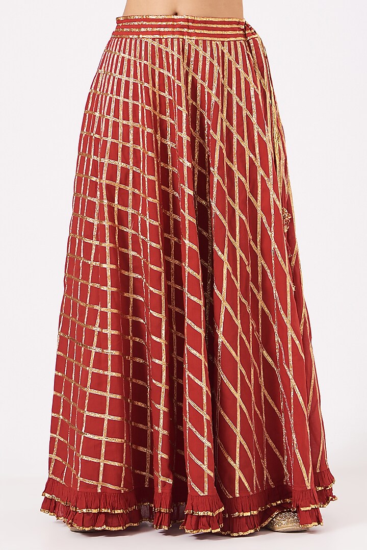 Red Cotton Embroidered Party Wear Sharara Set by Sukriti & Aakriti at Pernia's Pop Up Shop