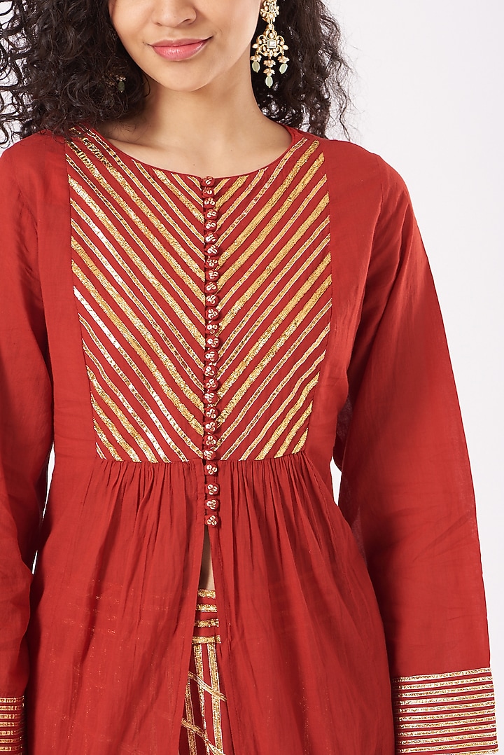 Red Cotton Embroidered Party Wear Sharara Set by Sukriti & Aakriti at Pernia's Pop Up Shop