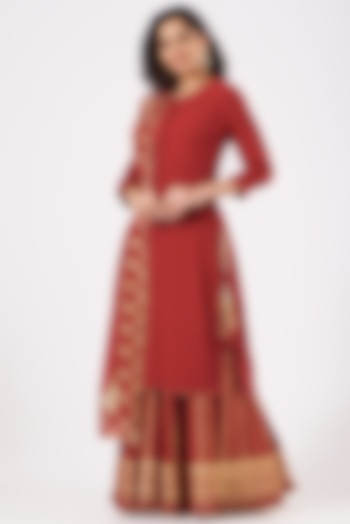 Red Cotton Gota Embroidered Sharara Set by Sukriti & Aakriti