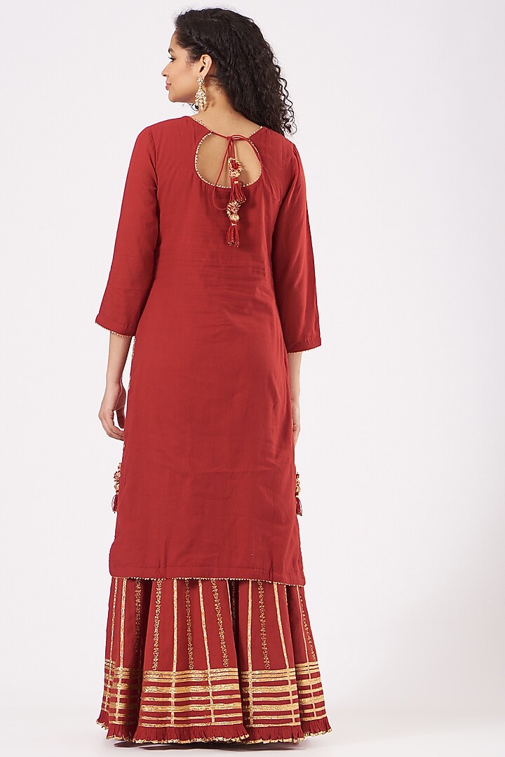 Red Cotton Gota Embroidered Wedding Sharara Set by Sukriti & Aakriti at Pernia's Pop Up Shop
