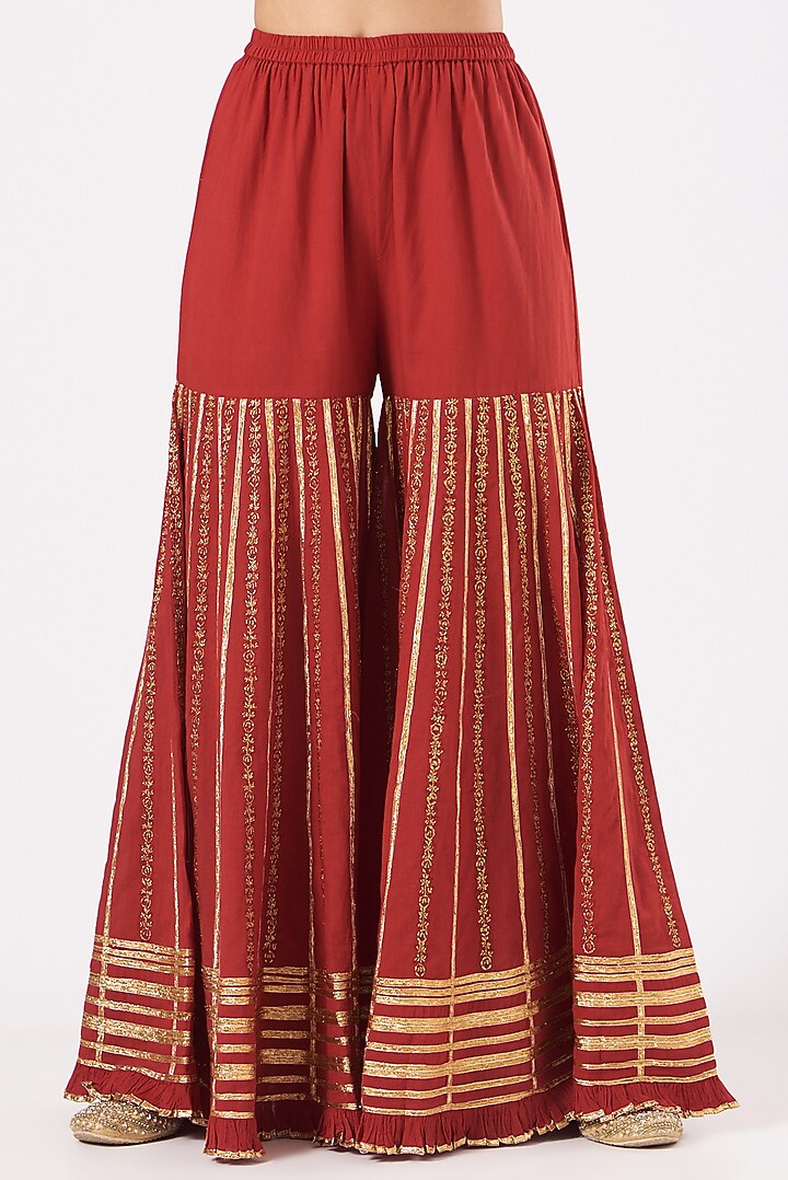 Red Cotton Gota Embroidered Wedding Sharara Set by Sukriti & Aakriti at Pernia's Pop Up Shop